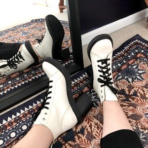 White Lace Up Combat Boots